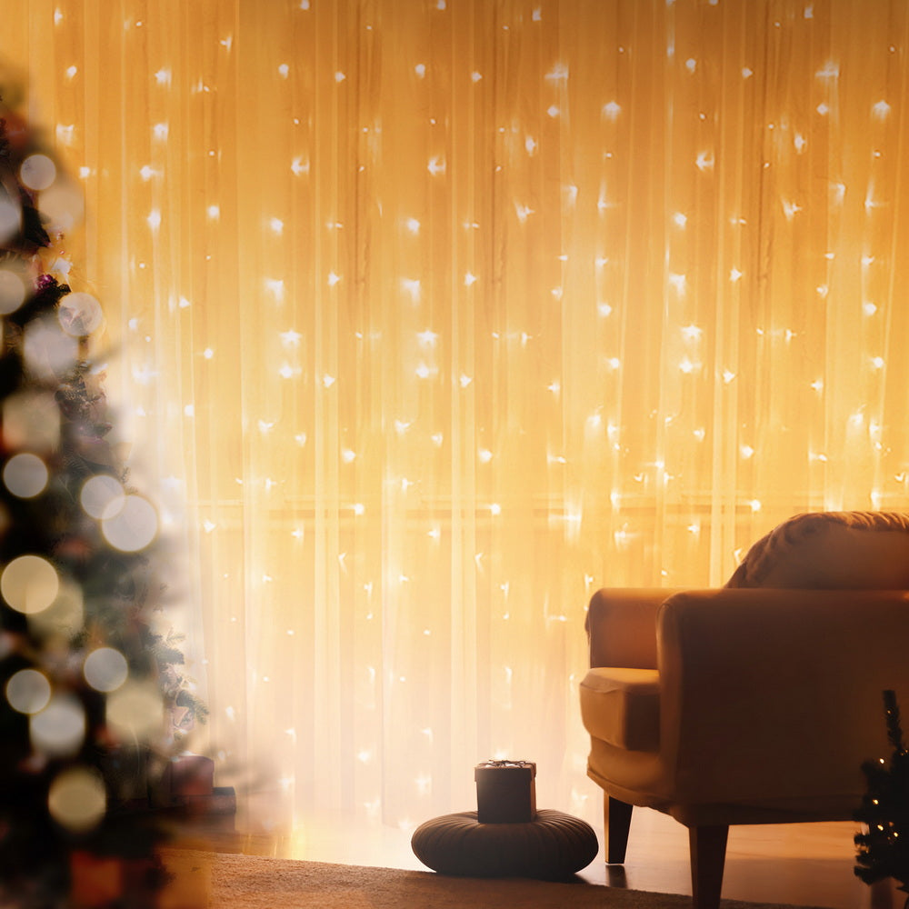 Jingle Jollys 3X3M Christmas Lights Curtain String Light 300 LED Warm White - SuperSaverAU - view 6
