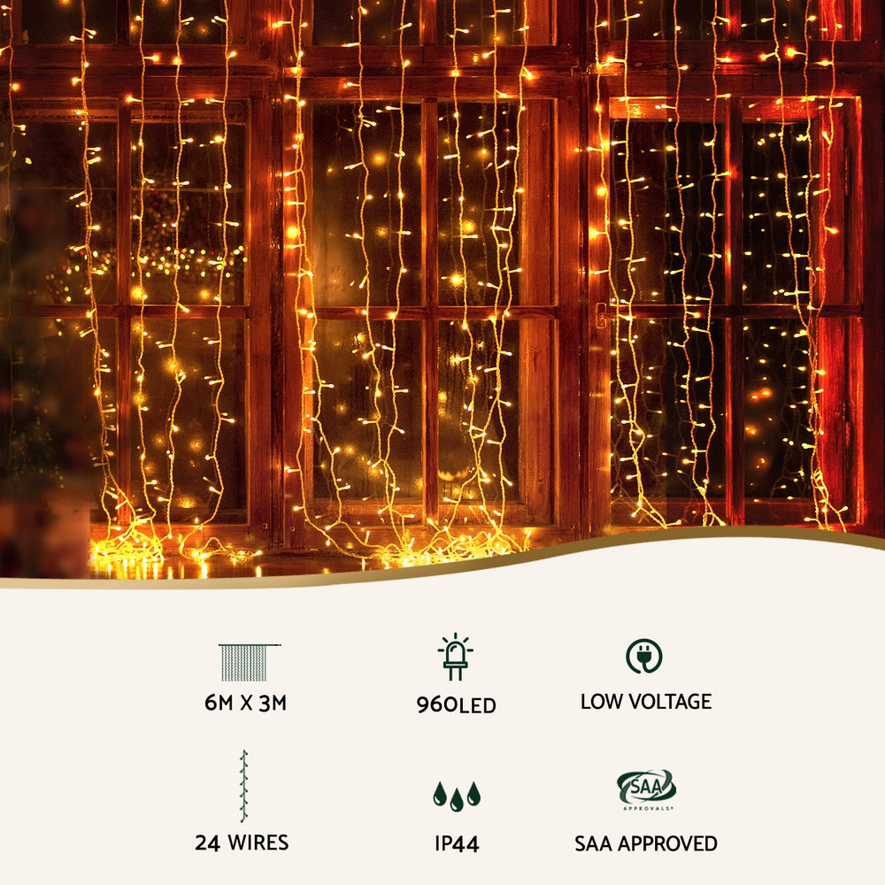 3X6M Christmas Lights Curtain Light 960 LED RGB Remote Jingle Jollys - SuperSaverAU - view 3