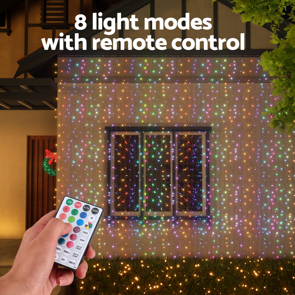 3X6M Christmas Lights Curtain Light 960 LED RGB Remote Jingle Jollys - SuperSaverAU - view 5