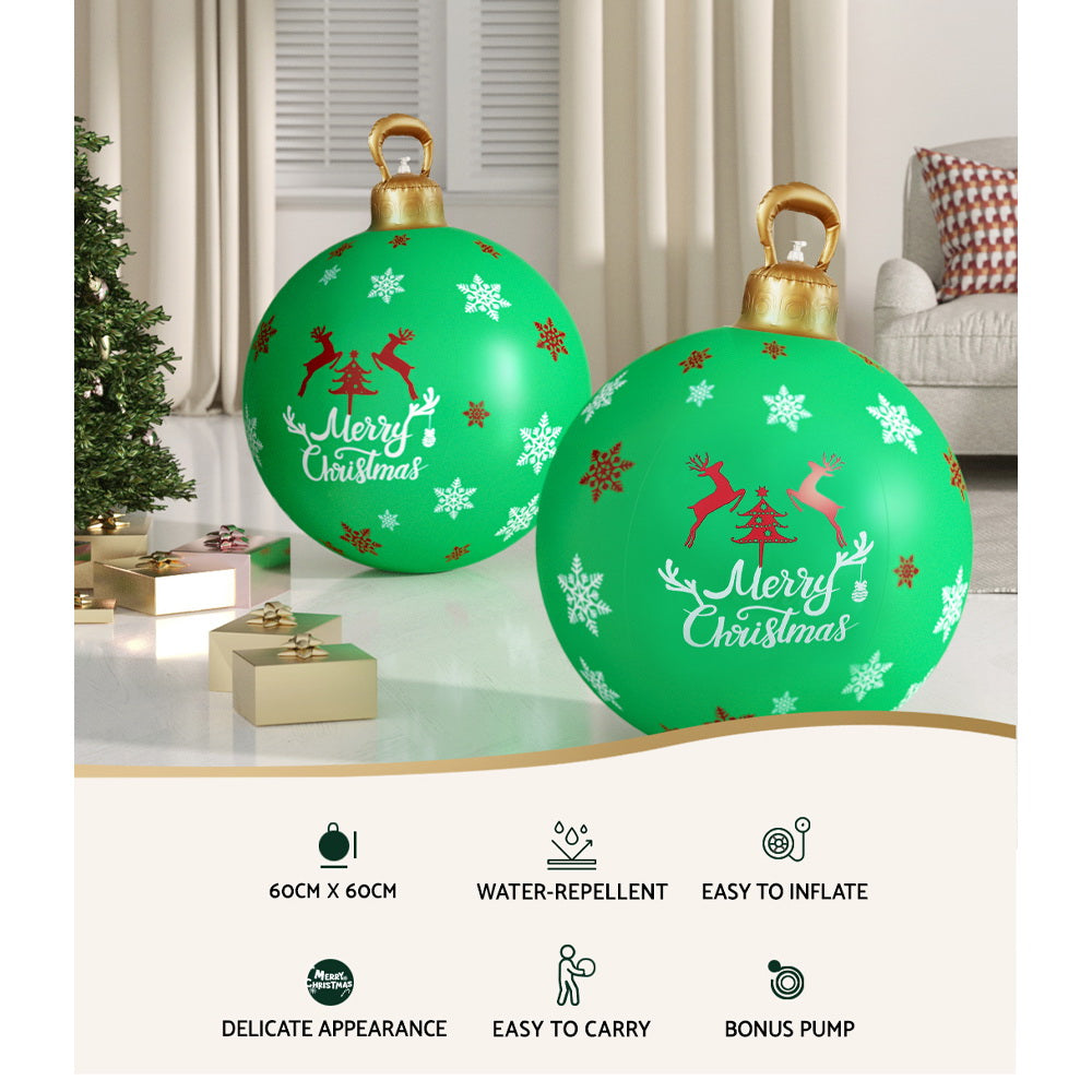 Jingle Jollys Christmas Inflatable Ball Bauble 60cm Outdoor Decoration Green - SuperSaverAU - view 4