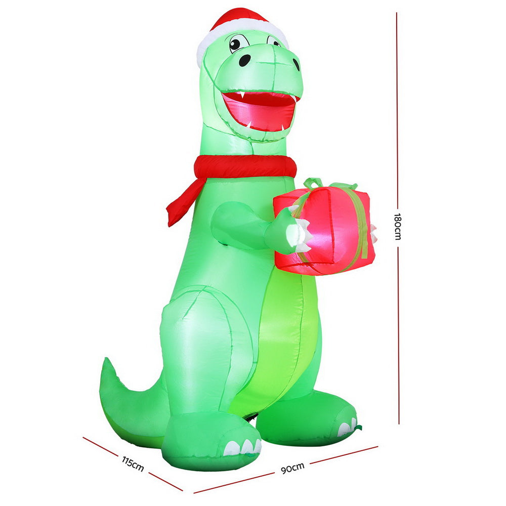 Jingle Jollys Christmas Inflatable Dinosaur 1.8M Height LED Decorations Illuminated - SuperSaverAU - view 2
