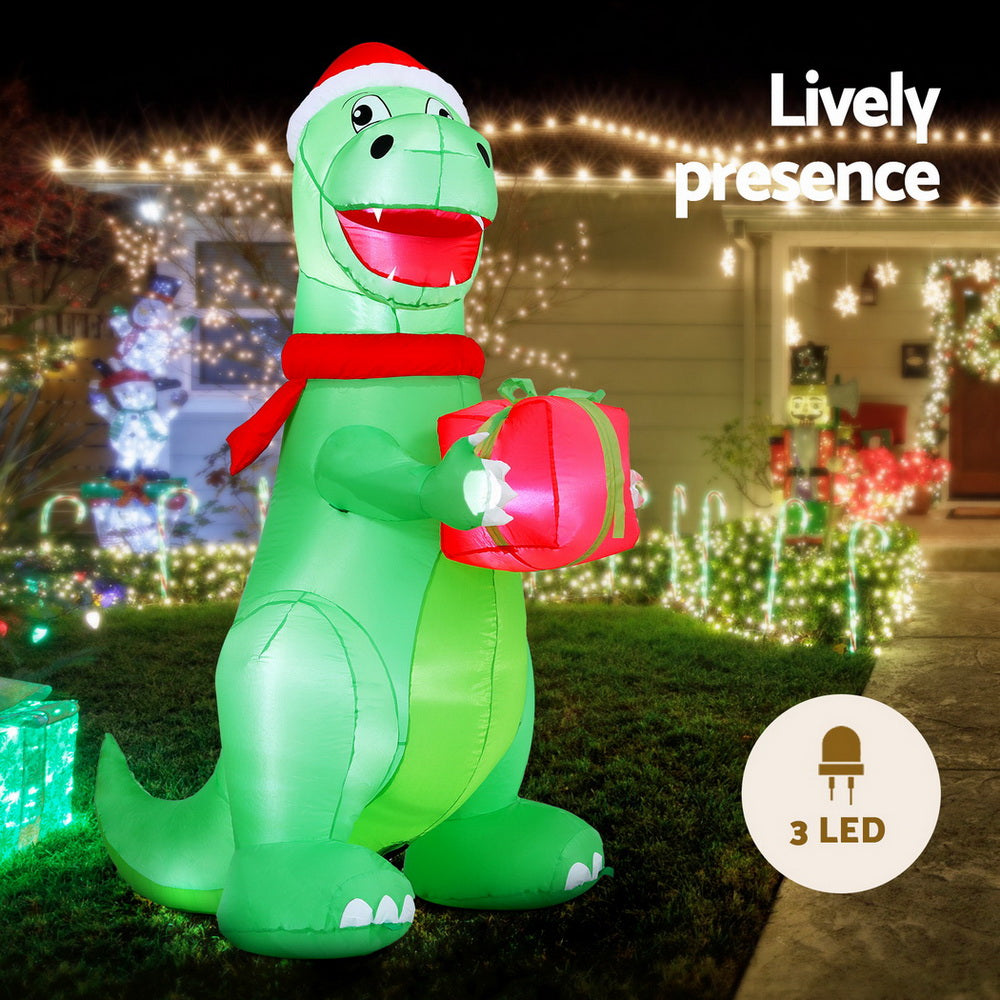 Jingle Jollys Christmas Inflatable Dinosaur 1.8M Height LED Decorations Illuminated - SuperSaverAU - view 4