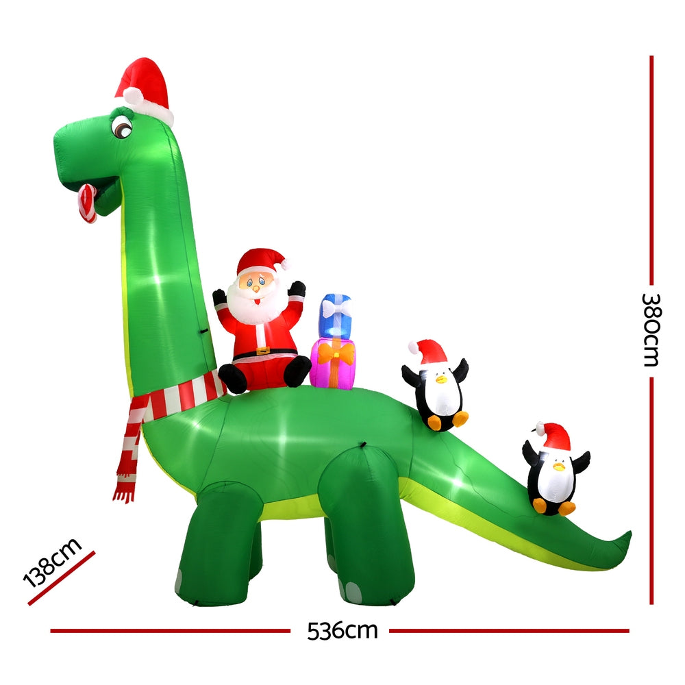 Jingle Jollys Christmas Inflatable Santa Dinosaur 3.8M Illuminated Decorations - SuperSaverAU - view 2
