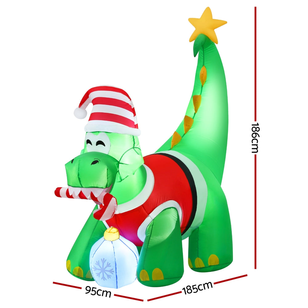 Jingle Jollys Christmas Inflatable Dinosaur 1.86M Height LED Decorations Illuminated - SuperSaverAU - view 2