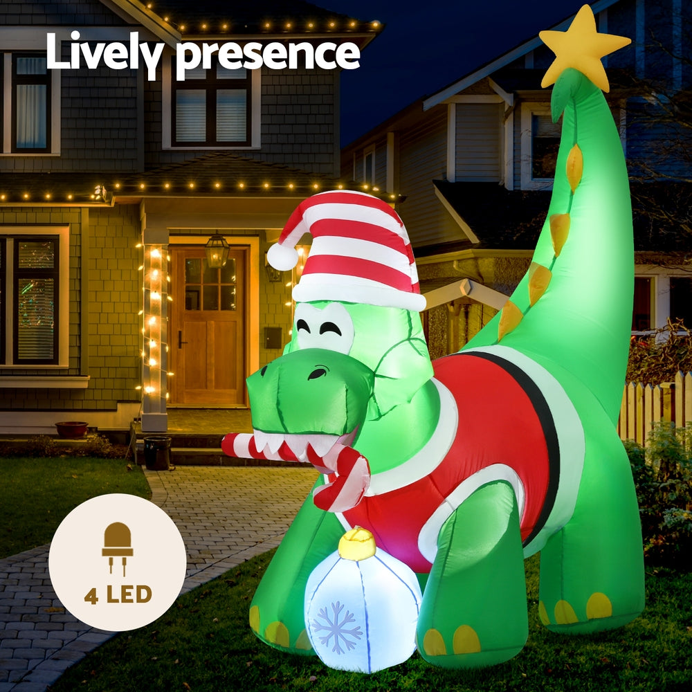 Jingle Jollys Christmas Inflatable Dinosaur 1.86M Height LED Decorations Illuminated - SuperSaverAU - view 4