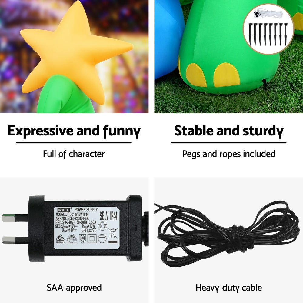 Jingle Jollys Christmas Inflatable Dinosaur 1.86M Height LED Decorations Illuminated - SuperSaverAU - view 5