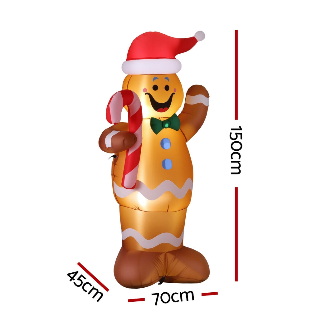 Jingle Jollys Christmas Inflatable Gingerbread Man 1.5M Height LED Decorations Illuminated - SuperSaverAU - view 3