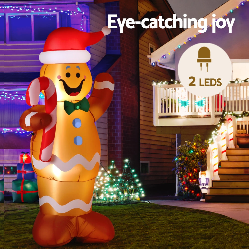 Jingle Jollys Christmas Inflatable Gingerbread Man 1.5M Height LED Decorations Illuminated - SuperSaverAU - view 5