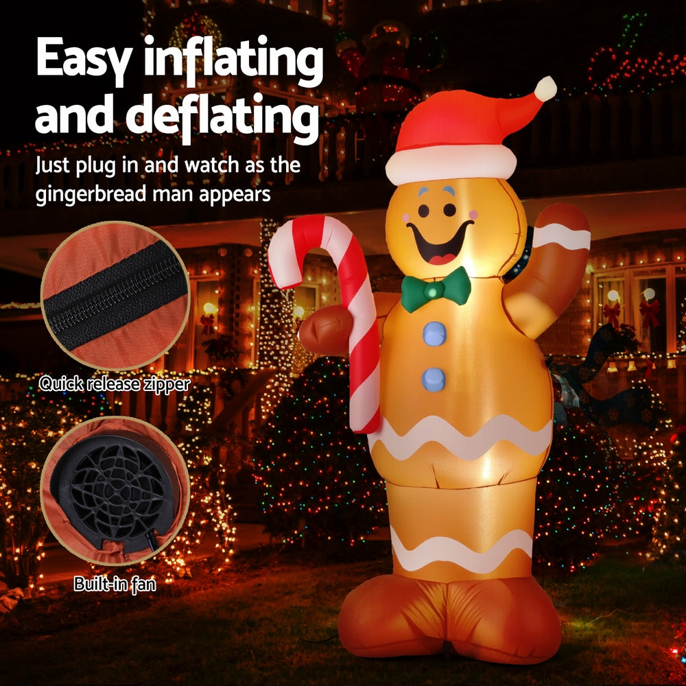 Jingle Jollys Christmas Inflatable Gingerbread Man 1.5M Height LED Decorations Illuminated - SuperSaverAU - view 6