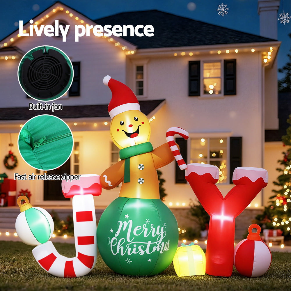 Jingle Jollys Christmas Inflatable Gingerman Joy 3M Long Outdoor Decorations Illuminated - SuperSaverAU - view 4