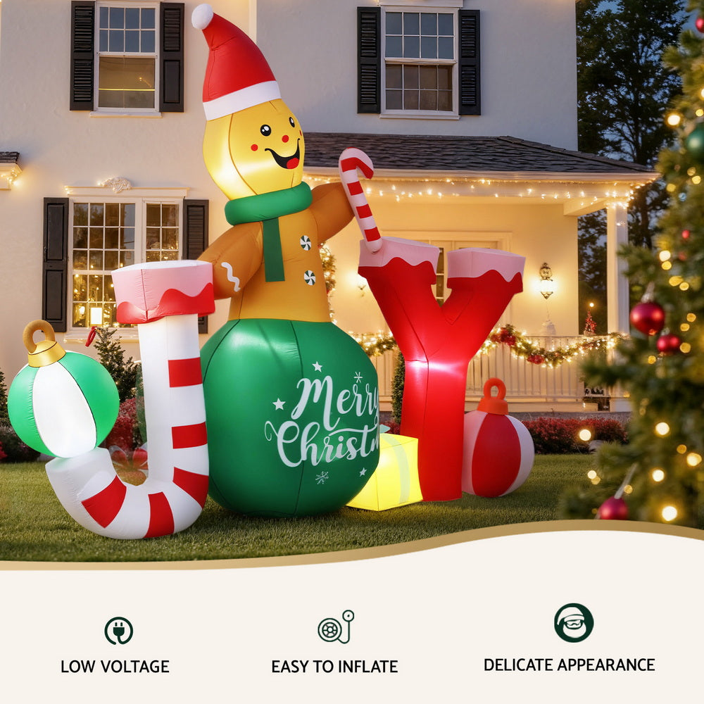 Jingle Jollys Christmas Inflatable Gingerman Joy 3M Long Outdoor Decorations Illuminated - SuperSaverAU - view 5