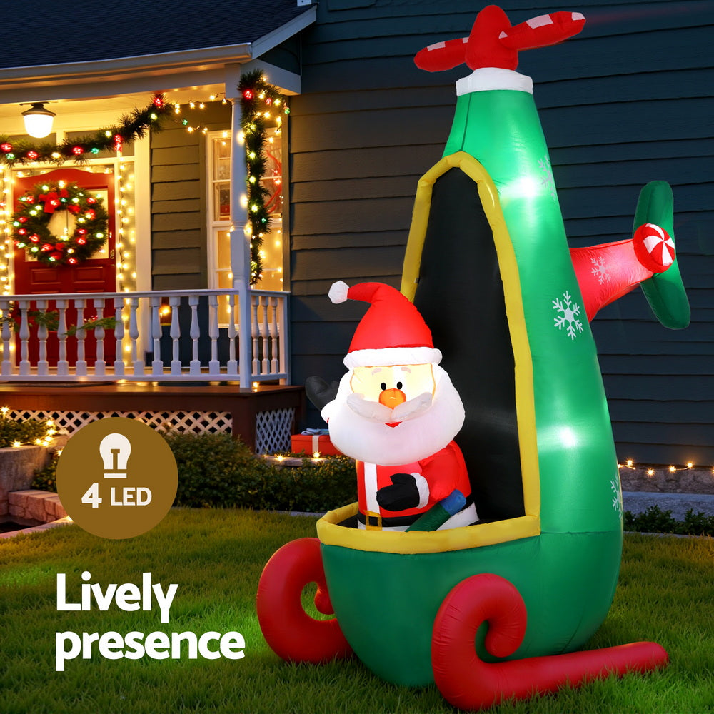 Jingle Jollys Christmas Inflatable Santa in Helicopter 2.55M Height LED Illuminated Decorations - SuperSaverAU - view 3