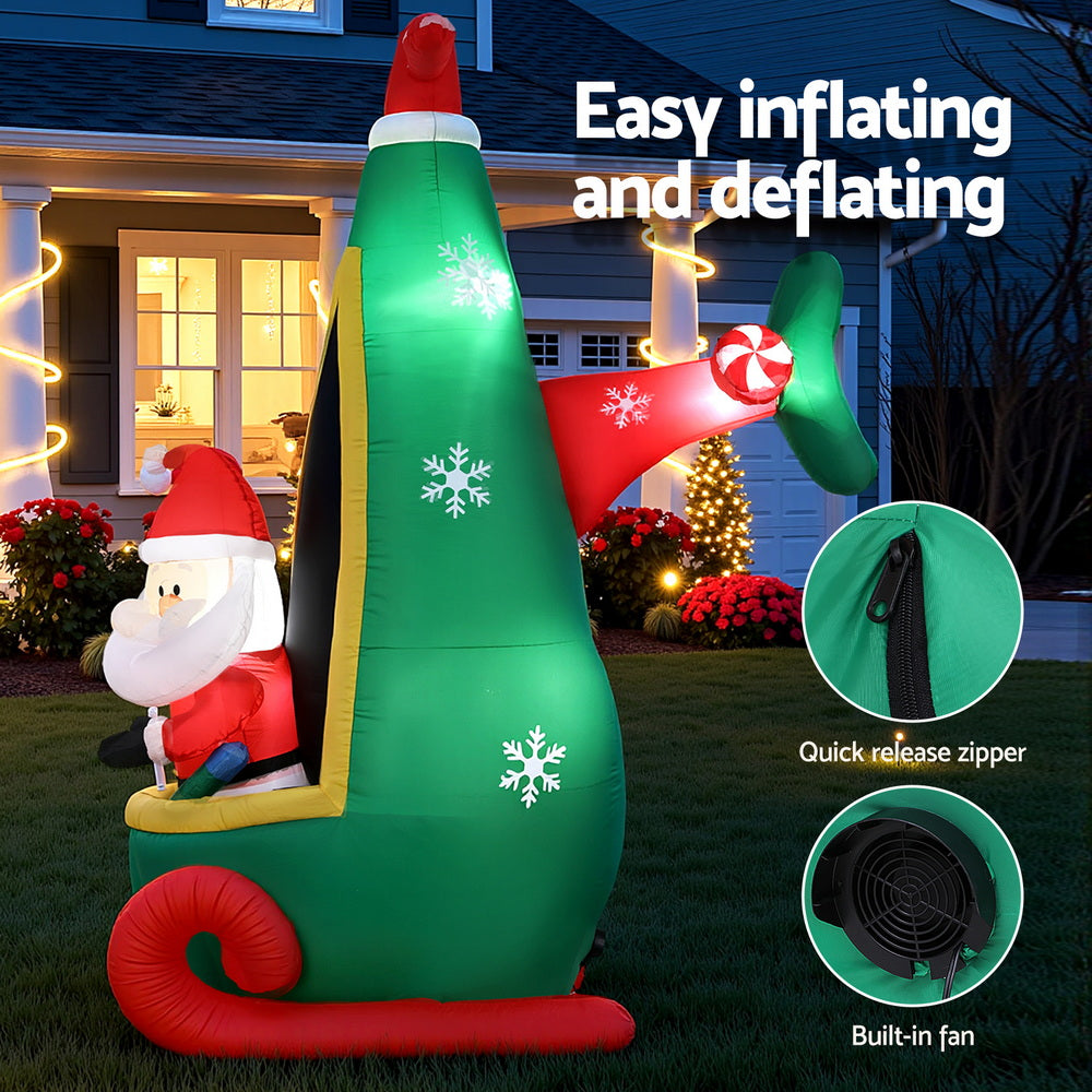 Jingle Jollys Christmas Inflatable Santa in Helicopter 2.55M Height LED Illuminated Decorations - SuperSaverAU - view 4