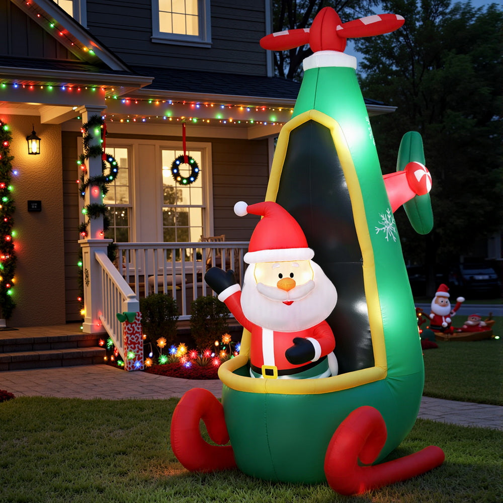 Jingle Jollys Christmas Inflatable Santa in Helicopter 2.55M Height LED Illuminated Decorations - SuperSaverAU - view 6