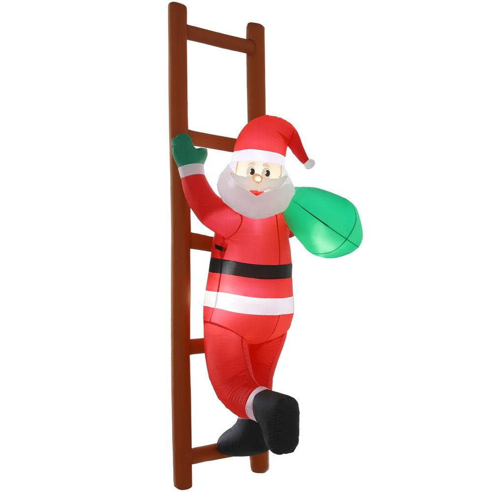 Jingle Jollys Christmas Inflatable Santa Climbing Ladder 2.45M Height LED Decorations Illuminated - SuperSaverAU - view 1