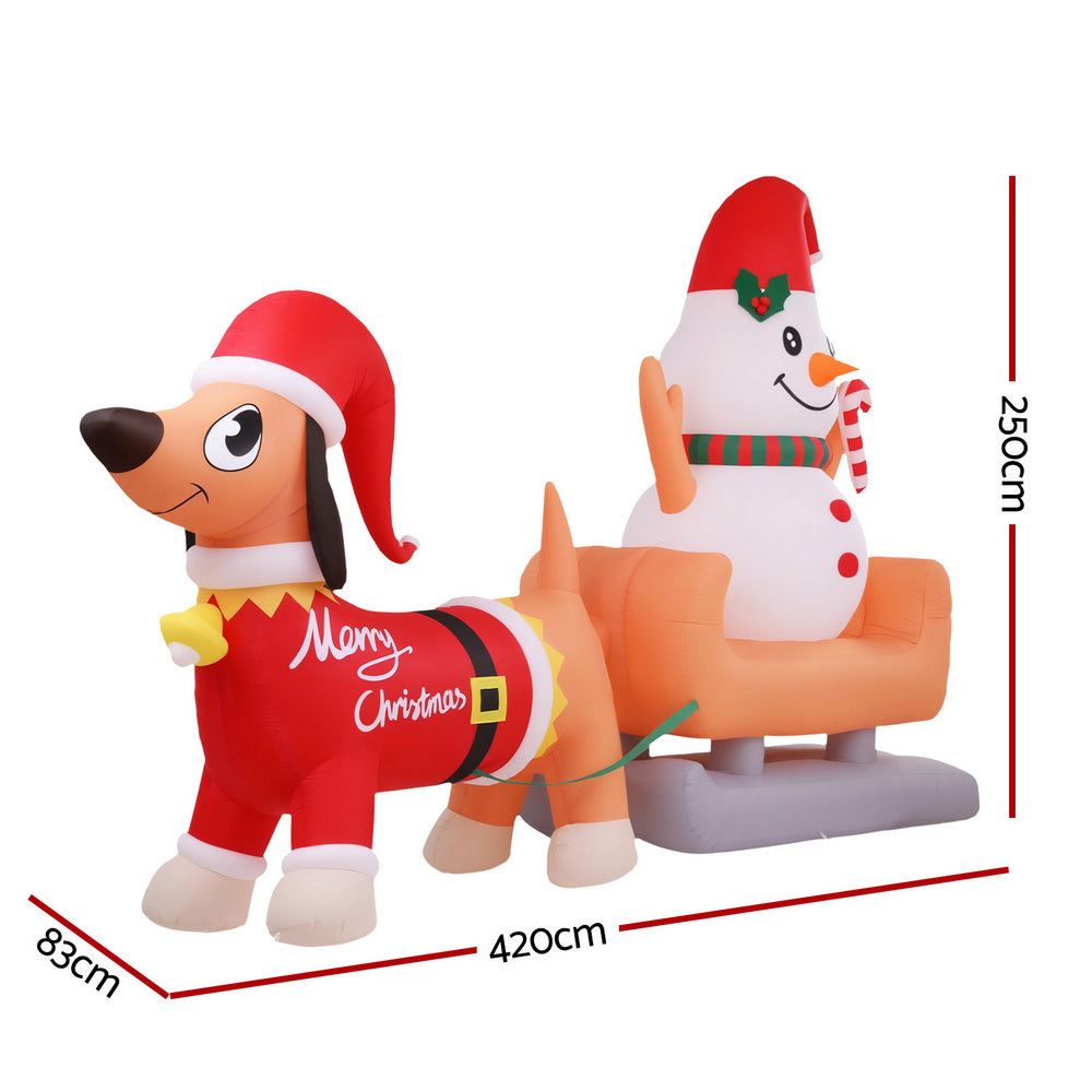 Jingle Jollys Christmas Inflatable Snowman Dog 4.2M Tall Outdoor Decorations Illuminated - SuperSaverAU - view 1