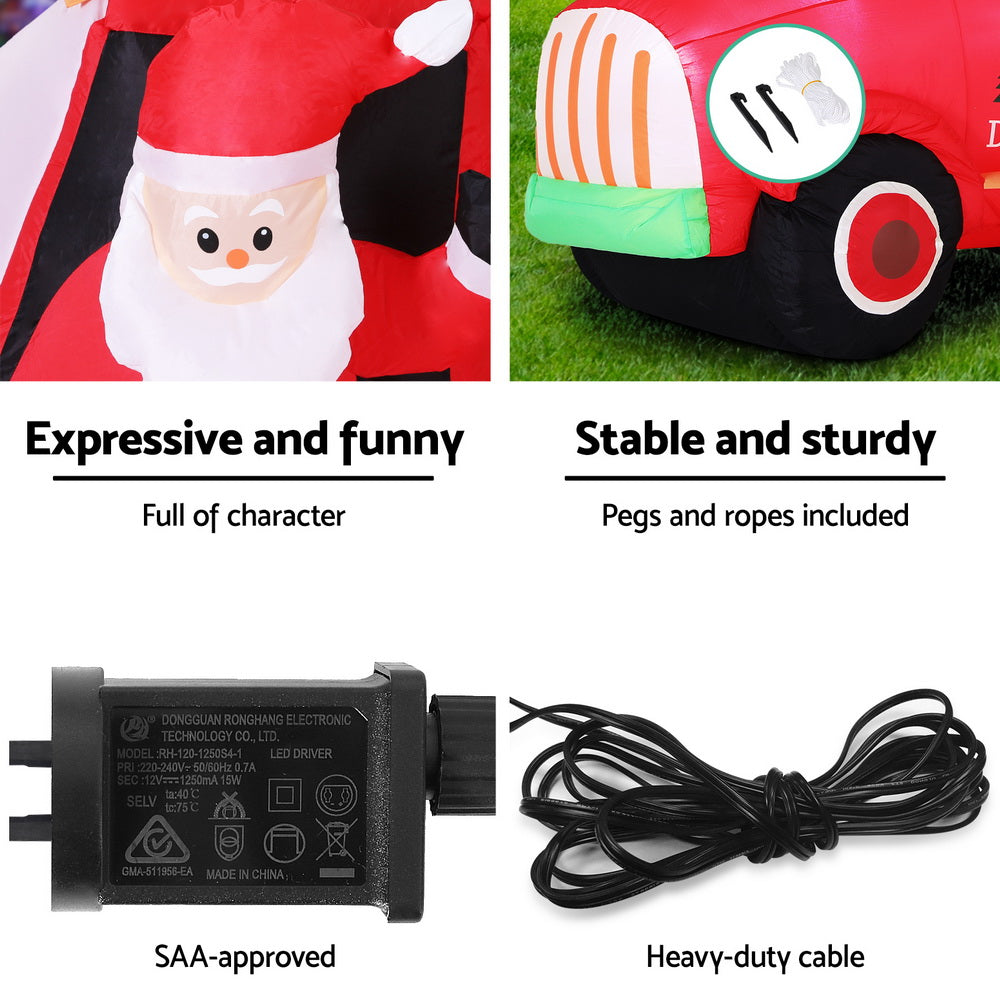 Jingle Jollys Christmas Inflatable Santa Truck 1.6M Height LED Decorations Illuminated - SuperSaverAU - view 5