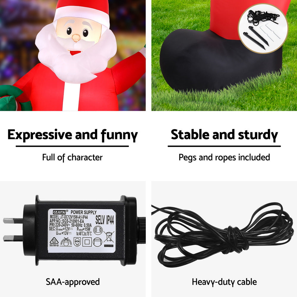 Jingle Jollys Christmas Inflatable Giant Santa 3.8M Height LED Illuminated Decorations - SuperSaverAU - view 6