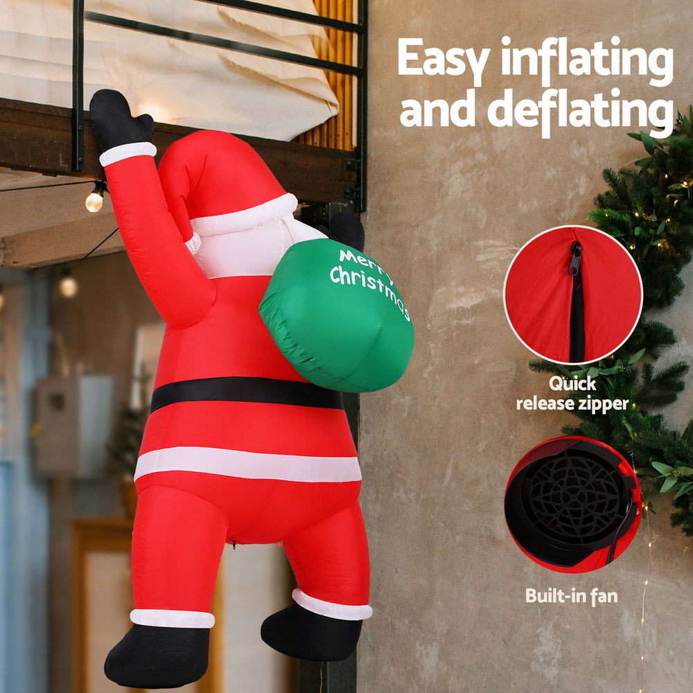 Jingle Jollys Christmas Inflatable Santa Climbing LED Illuminated Decorations 1.9M - SuperSaverAU - view 5