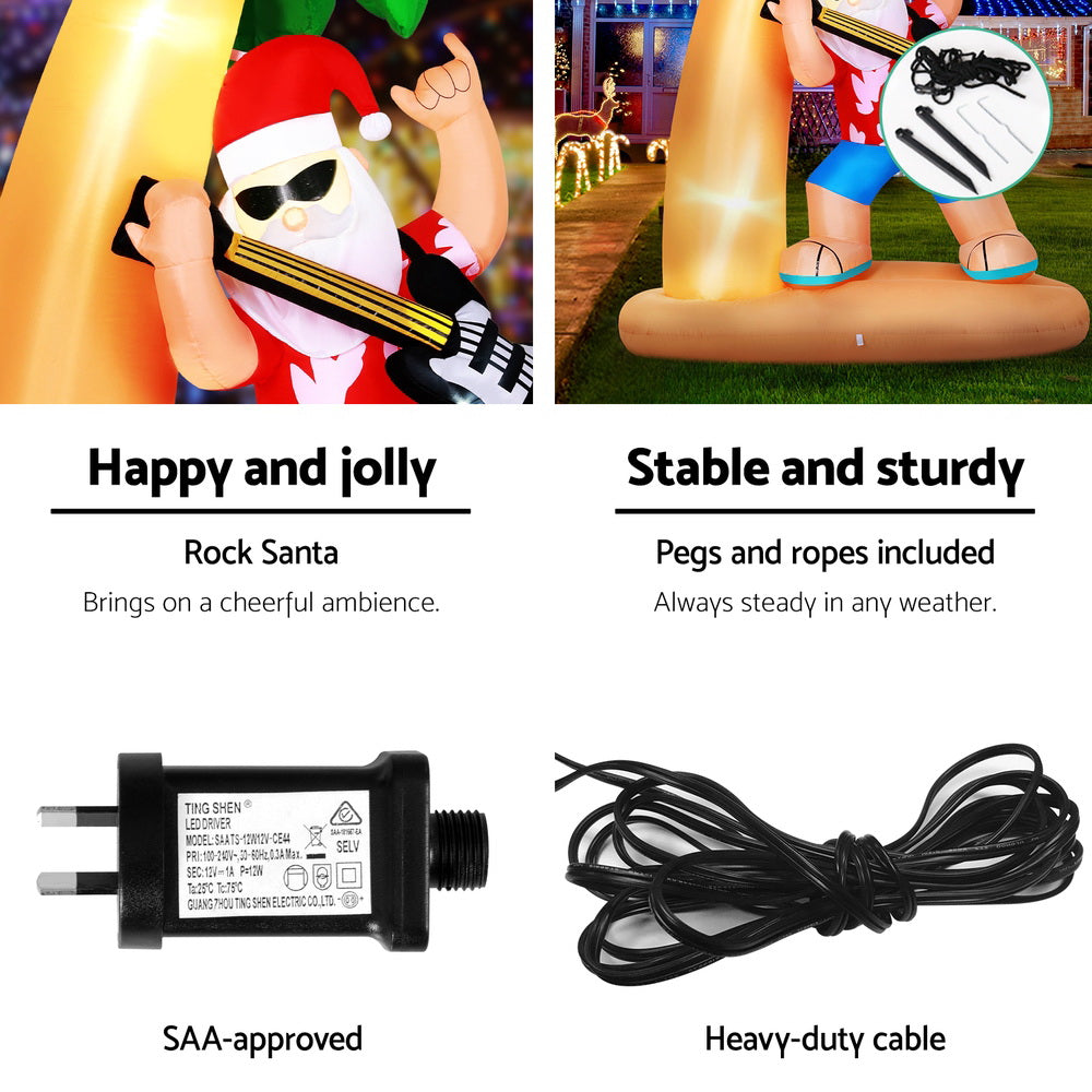 Jingle Jollys Christmas Inflatable Santa Guitar 2.1M Led Illuminated Decorations - SuperSaverAU - view 5