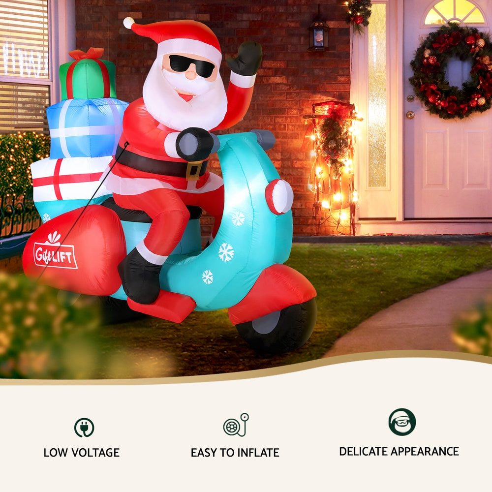 Jingle Jollys Christmas Inflatable Santa Motorbike LED Illuminated Decorations - SuperSaverAU - view 4