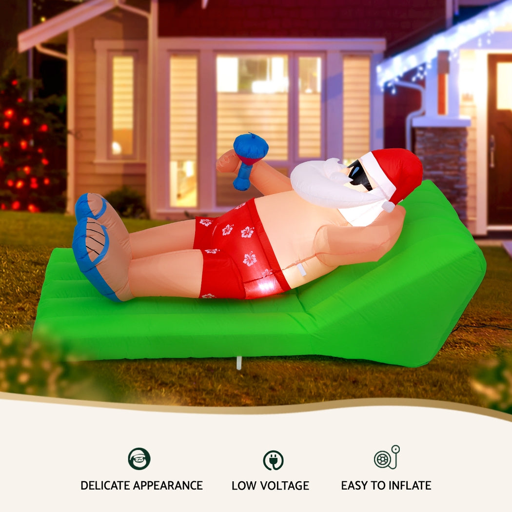 Jingle Jollys Christmas Inflatable Santa Bench 1.8M LED Illuminated Decorations - SuperSaverAU - view 4