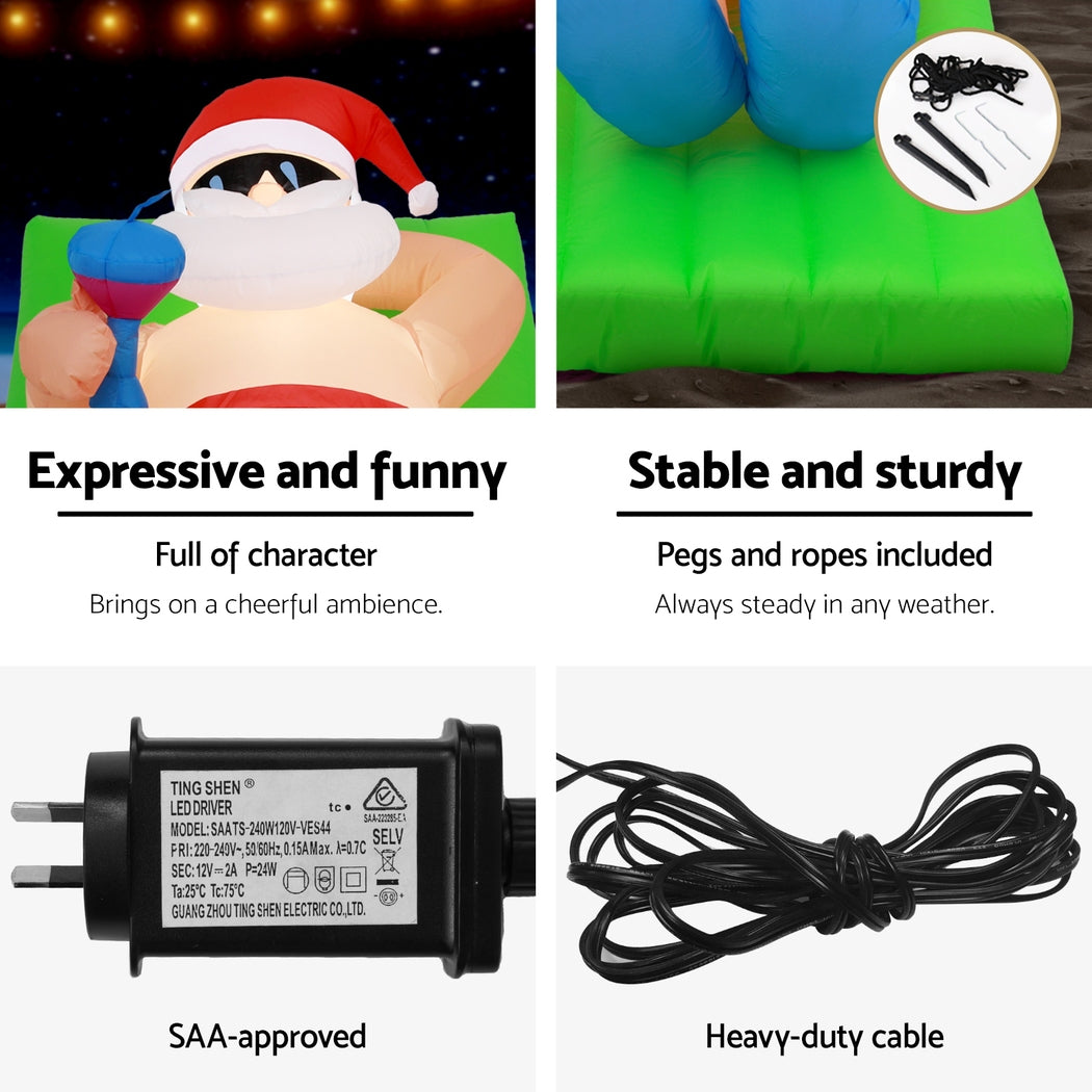 Jingle Jollys Christmas Inflatable Santa Bench 1.8M LED Illuminated Decorations - SuperSaverAU - view 5