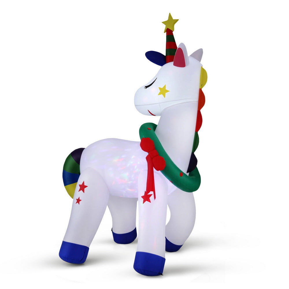 Jingle Jollys Christmas Inflatable Unicorn 1.8M Tall Outdoor Decorations Illuminated - SuperSaverAU - view 1