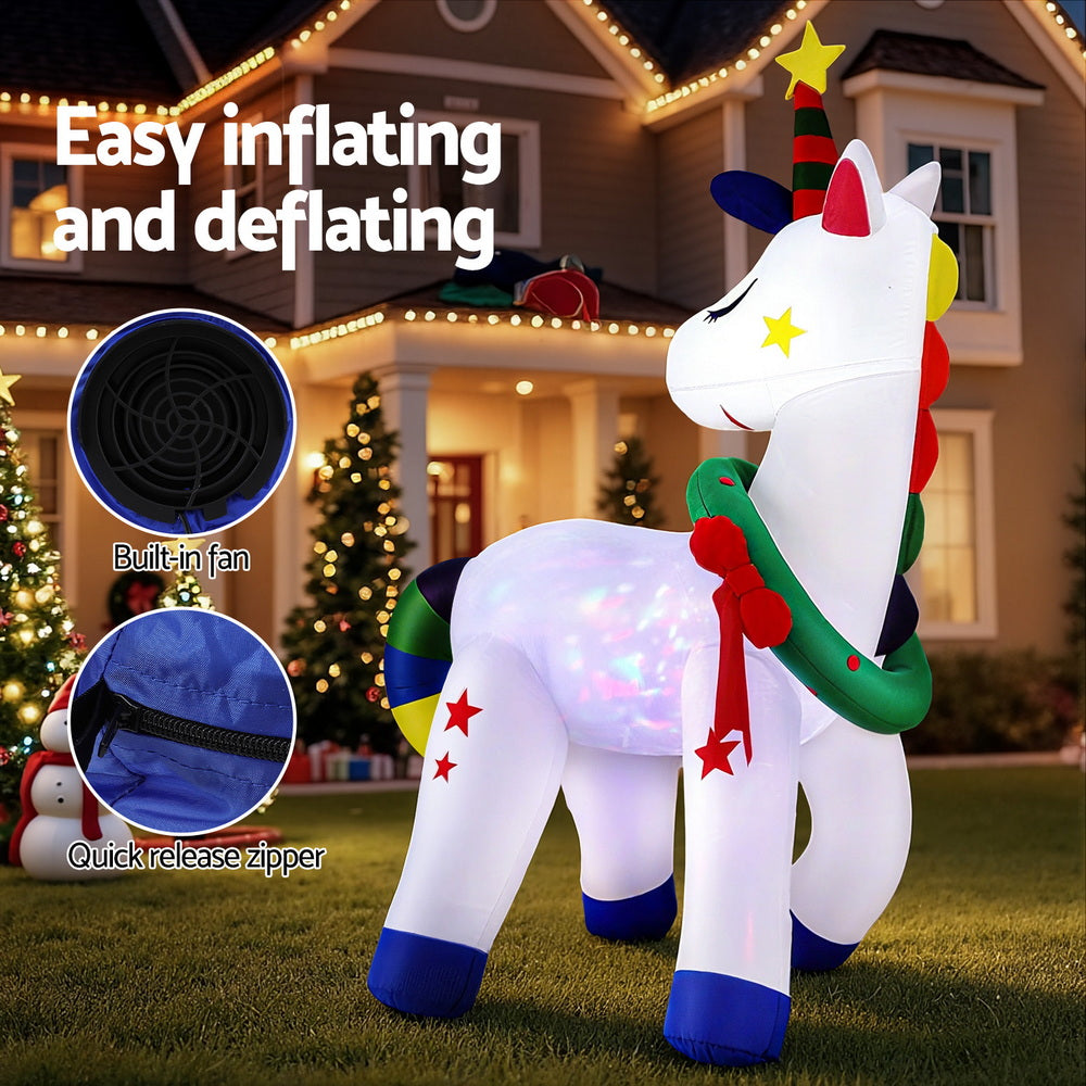 Jingle Jollys Christmas Inflatable Unicorn 1.8M Tall Outdoor Decorations Illuminated - SuperSaverAU - view 5