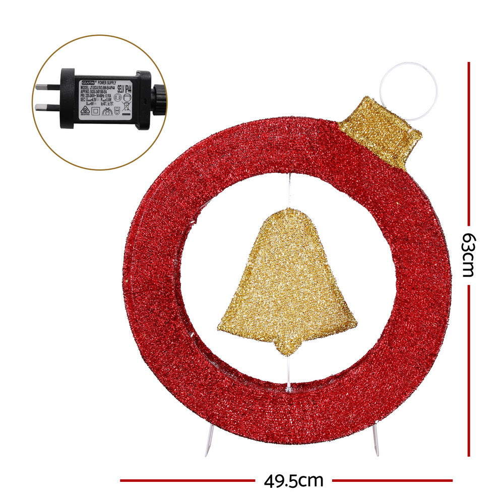 Jingle Jollys Christmas Lights 60cm Motif 30 LED Bell Wreath Xmas Decorations - SuperSaverAU - view 3
