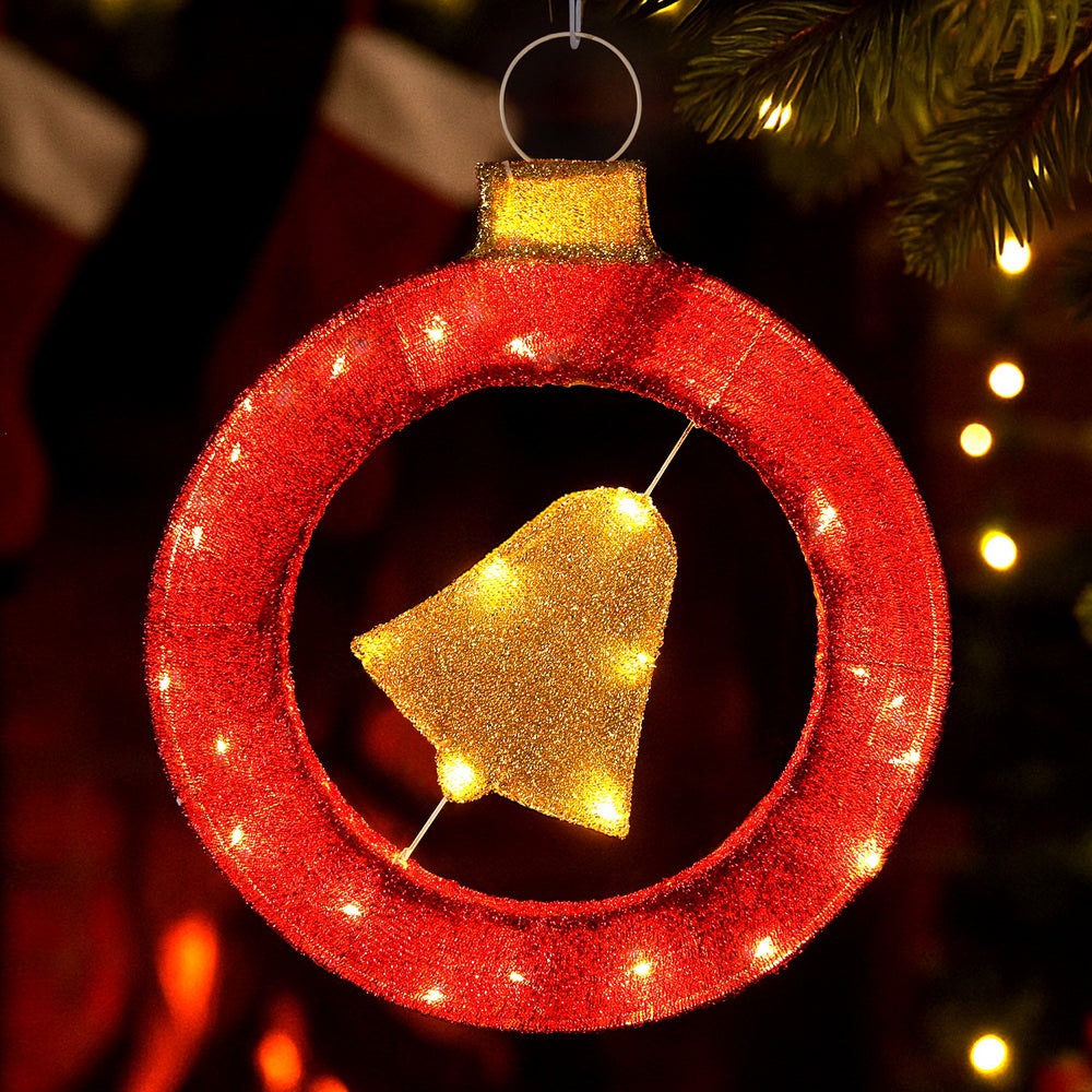 Jingle Jollys Christmas Lights 60cm Motif 30 LED Bell Wreath Xmas Decorations - SuperSaverAU - view 6