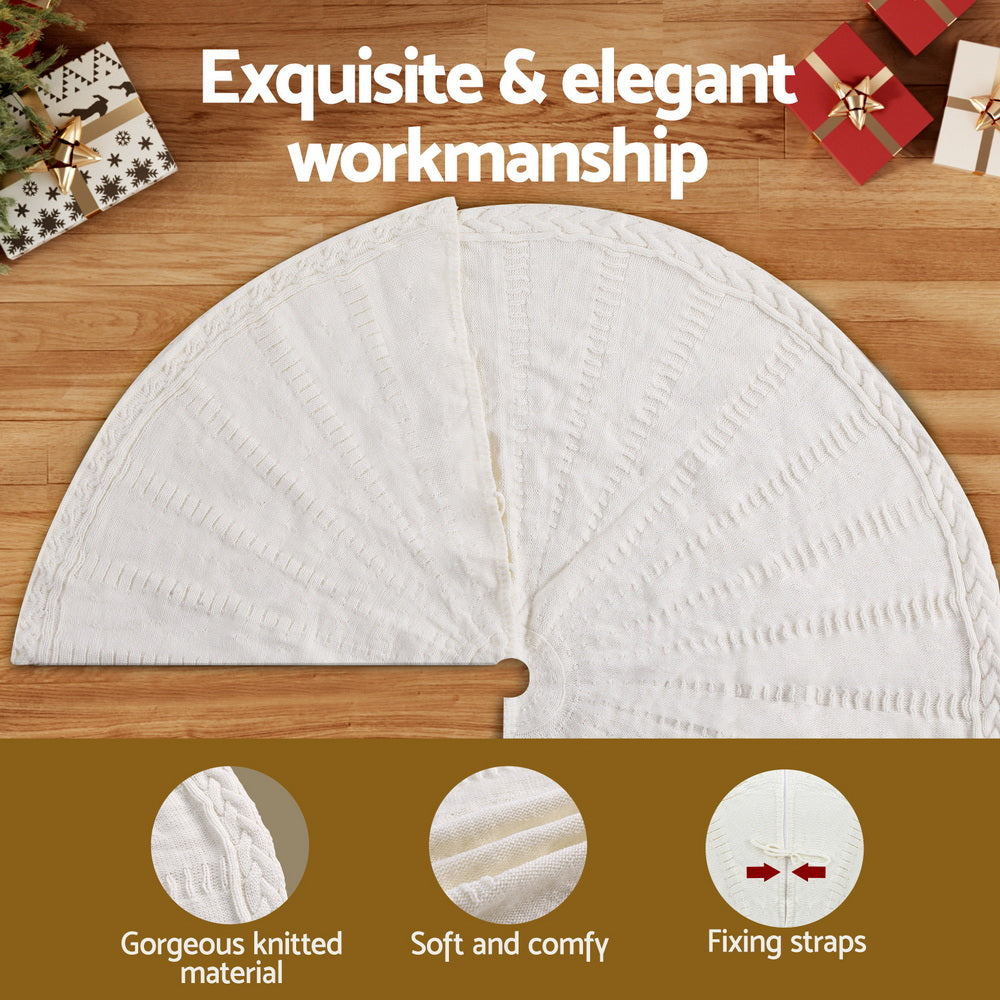 Jingle Jollys Christmas Tree Skirt 90cm Knitted Fabric Xmas Ornament Decor Beige - SuperSaverAU - view 5