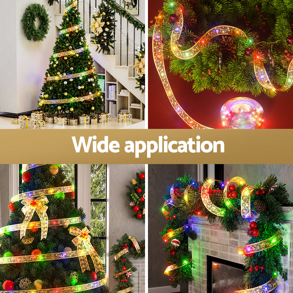 Jingle Jollys 20M Christmas Lights Fairy Ribbon Light 200 LED Xmas Decor Golden - SuperSaverAU - view 4