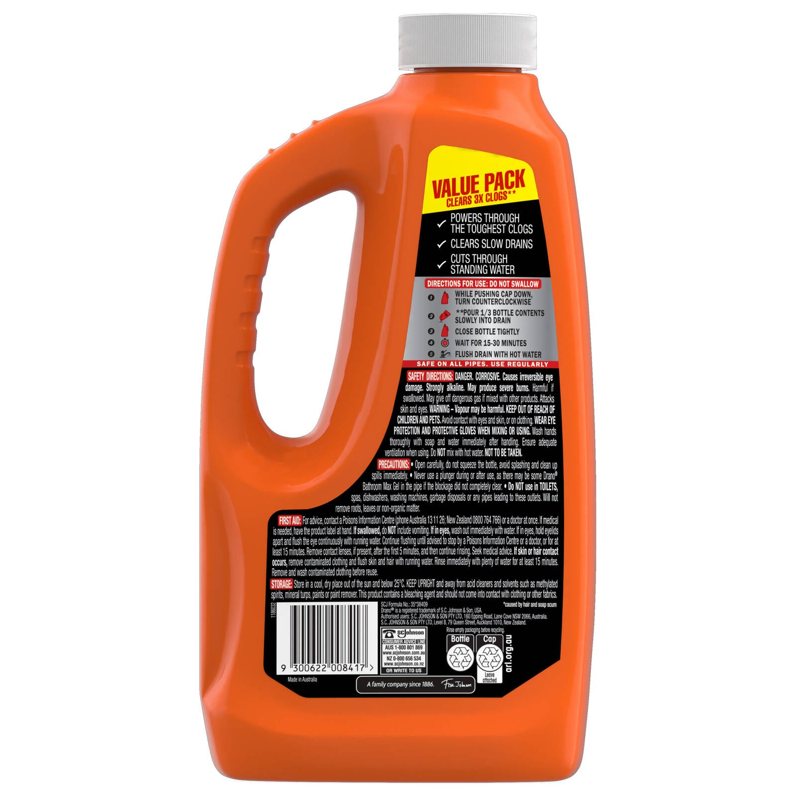 Drano Bathroom Max Gel Liquid Drain Cleaner 1.2L, Hair Clog Remover