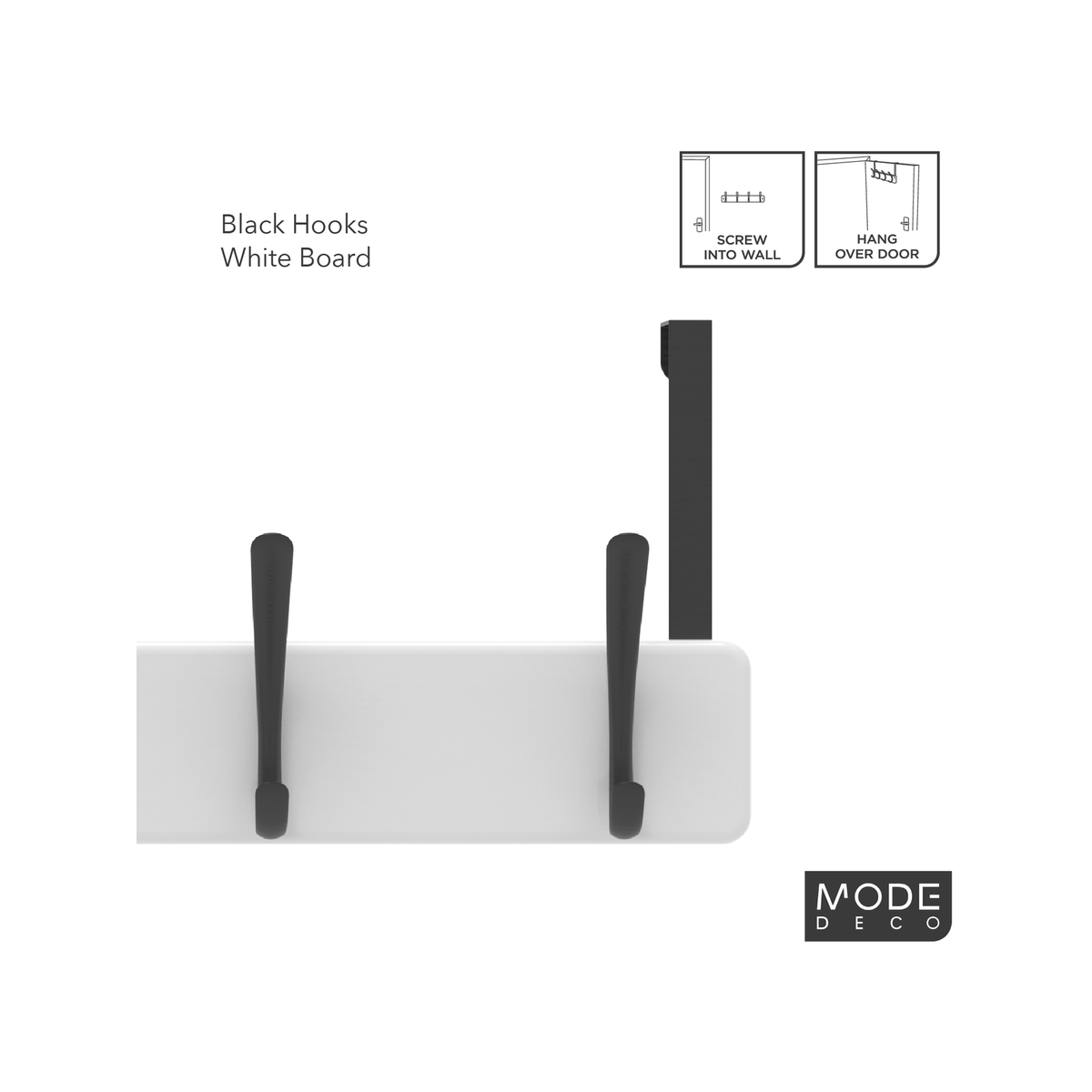 MODE Over Door Hanger - 4 Black Hooks on White Board