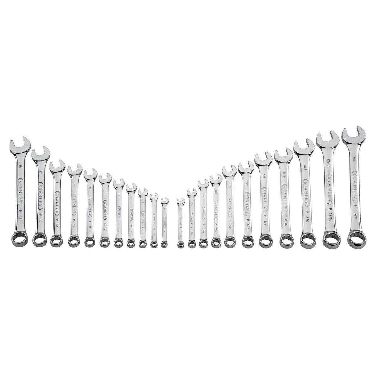 Stanley 22 Piece Metric/AF ROE Spanner Set Chrome Vanadium Steel Full Polish