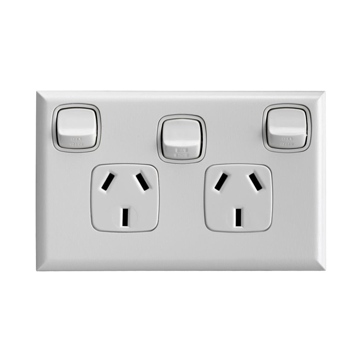 HPM EXCEL Double Powerpoint with Extra Switch - Matt White 10A Surface Mount CDXL777XWEWE