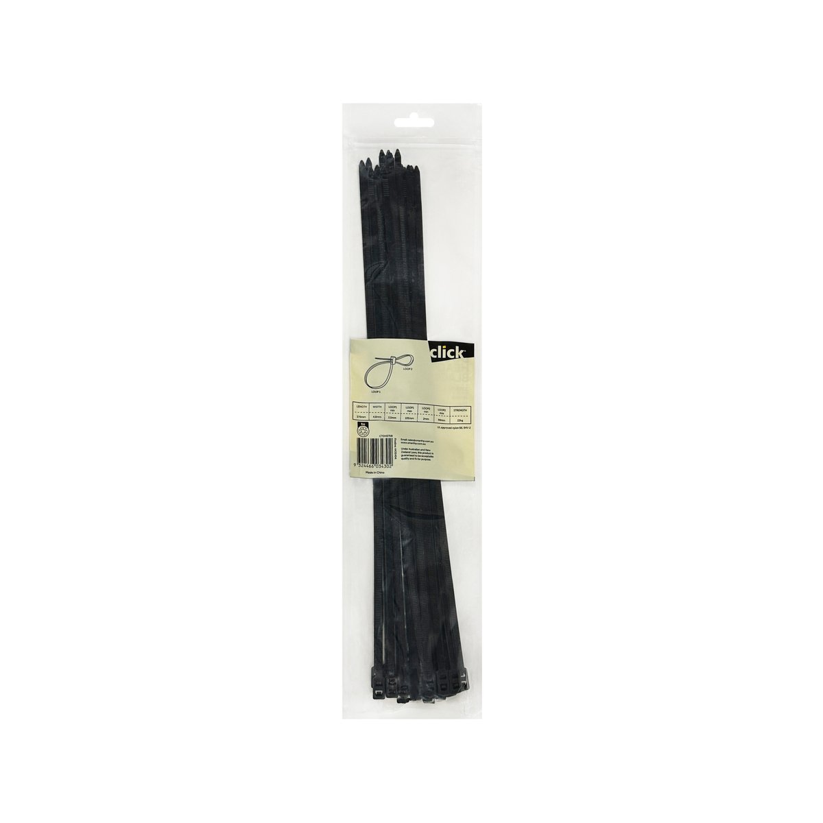 Click 370mm Black Double Headed Cable Tie 25 Pack - Durable Nylon - UV Resistant - SuperSaverAU - view 2