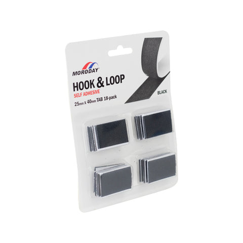 Moroday 25 x 40mm Black Self Adhesive Hook and Loop Tab - 18 Pack
