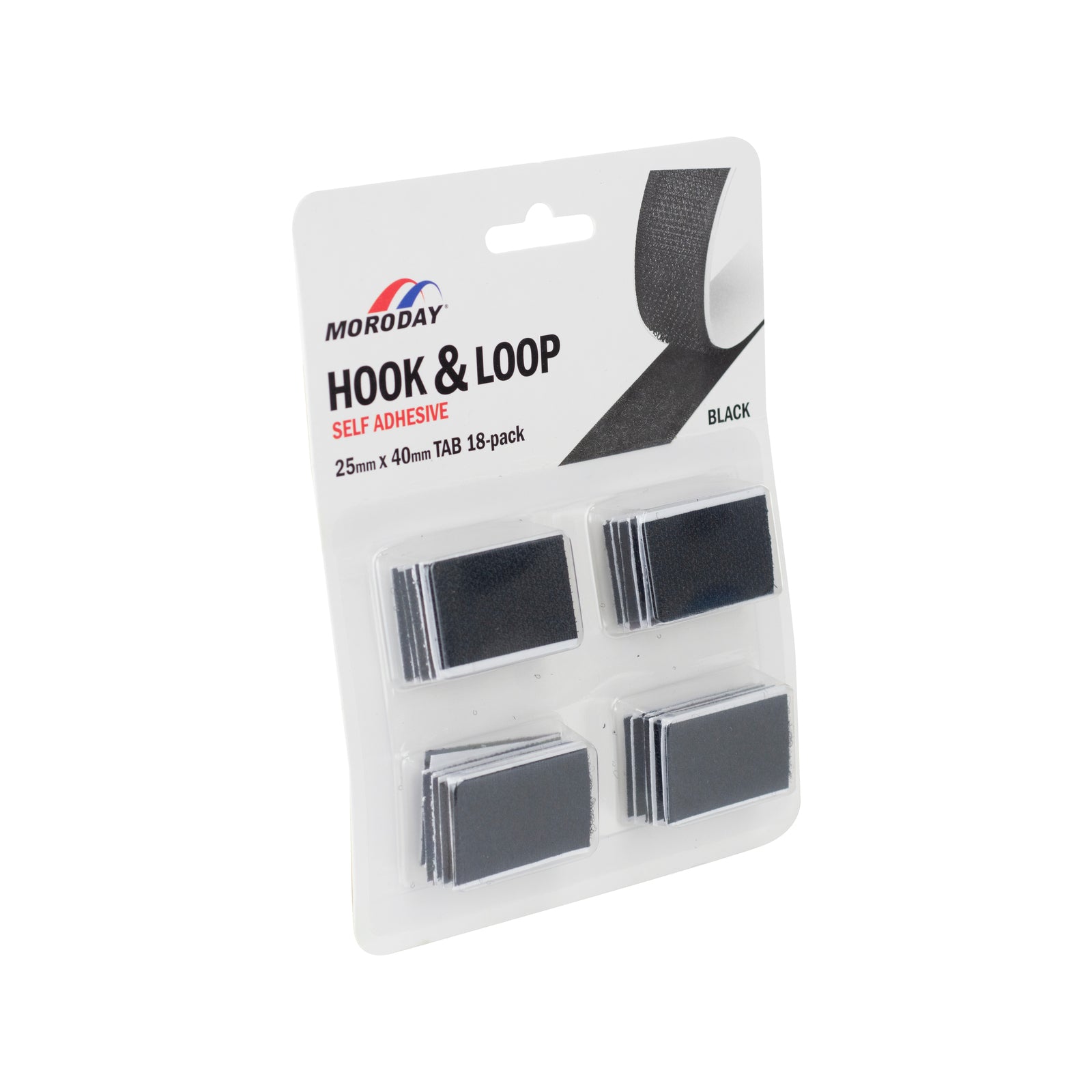 Moroday 25 x 40mm Black Self Adhesive Hook and Loop Tab - 18 Pack