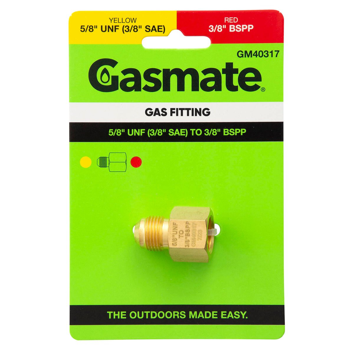 Gasmate Gas Fitting 5/8" UNF (3/8" SAE) to 3/8" BSPP Brass
