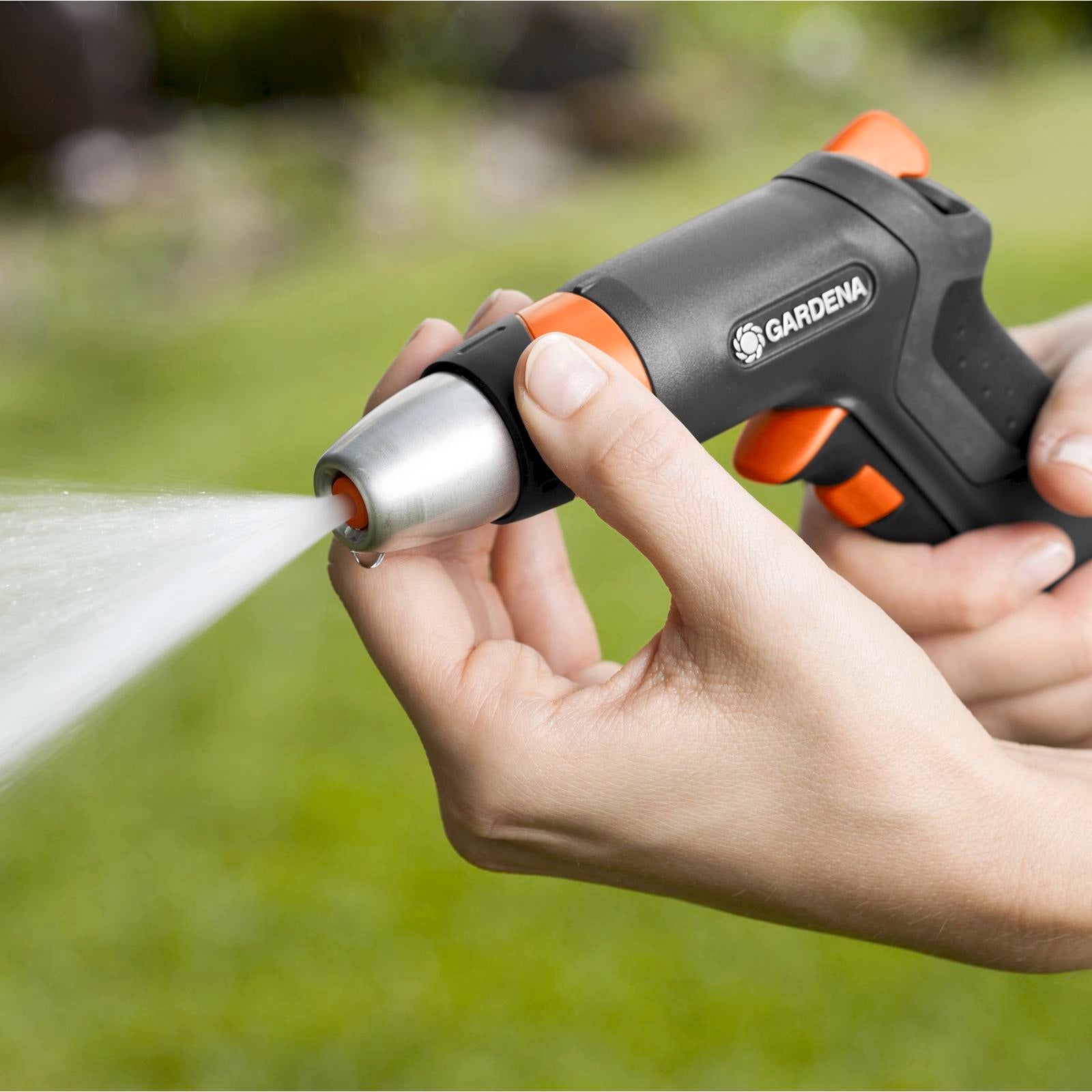 GARDENA 13mm Premium Trigger Gun Nozzle - Metal & Plastic, Adjustable Spray, Trigger Lock, 1200kPa