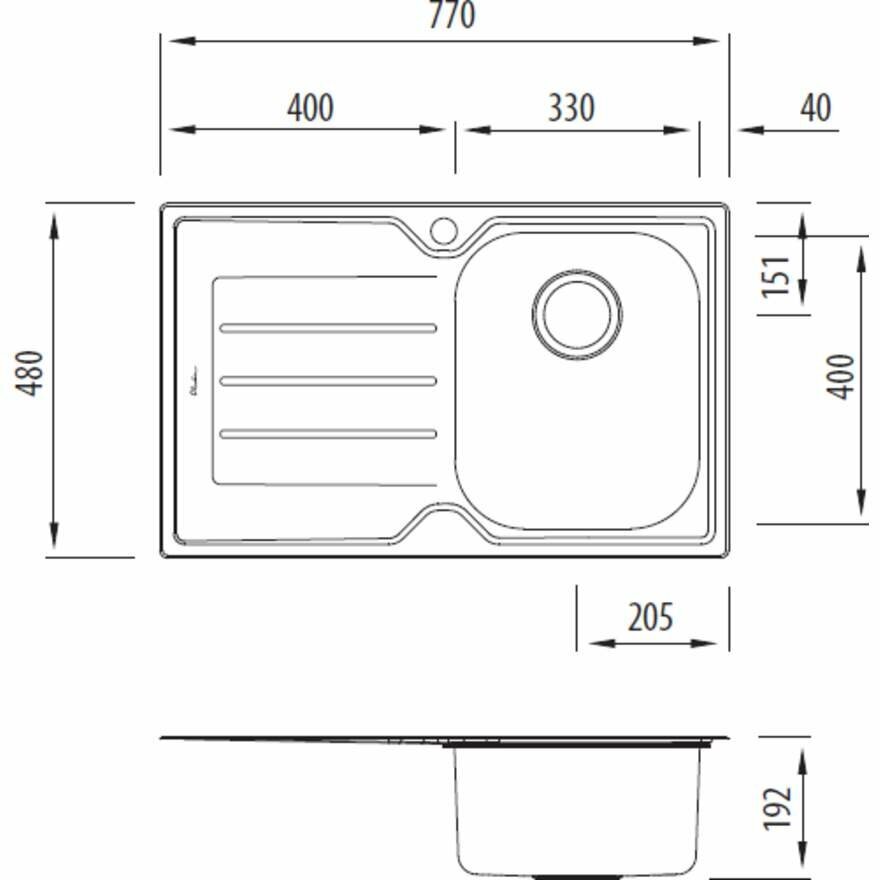 Oliveri Flinders Single Bowl Topmount Sink - Left Hand Drainer, 21L Bowl, 304 Stainless Steel - FL122