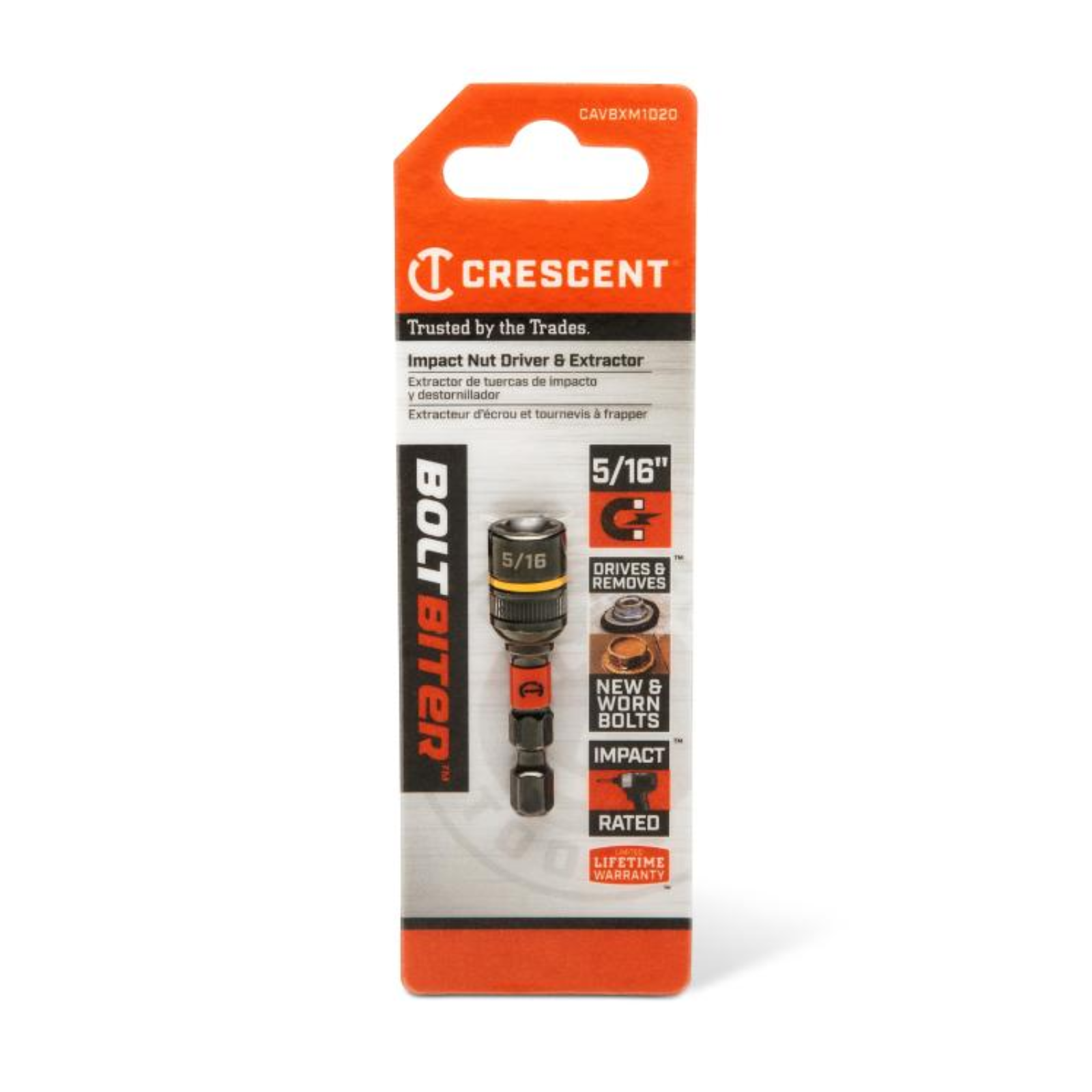 Crescent Bolt Biter Impact Nut Driver & Extractor 5/16" x 1-7/8" Cr-Mo Bi-Directional