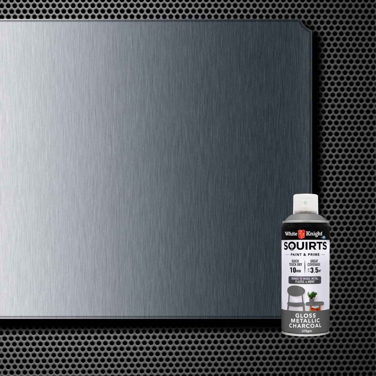 White Knight Squirts Metallic Charcoal Gloss Spray Paint 310g Durable Finish - SuperSaverAU - view 4