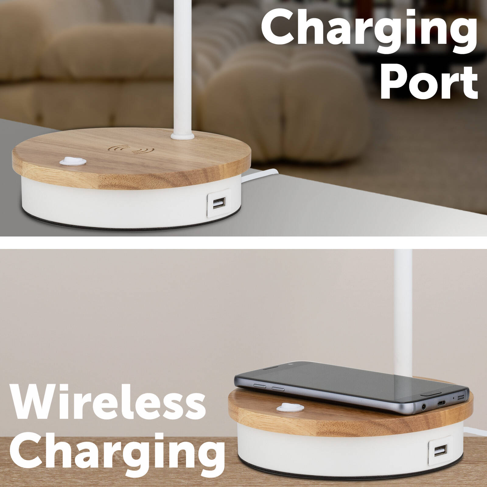 Mercator Billingham Desk Lamp with Wireless & USB Charging 25W E14 LMTL342WHT