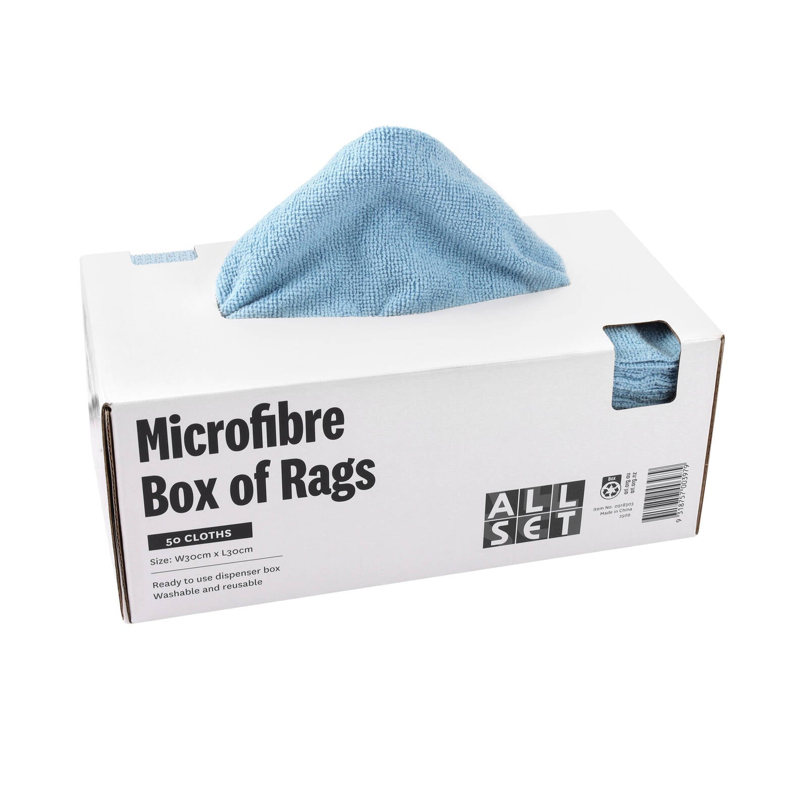 All Set 30 x 30cm Blue Multi-Purpose Microfibre Towels - 50 Pack
