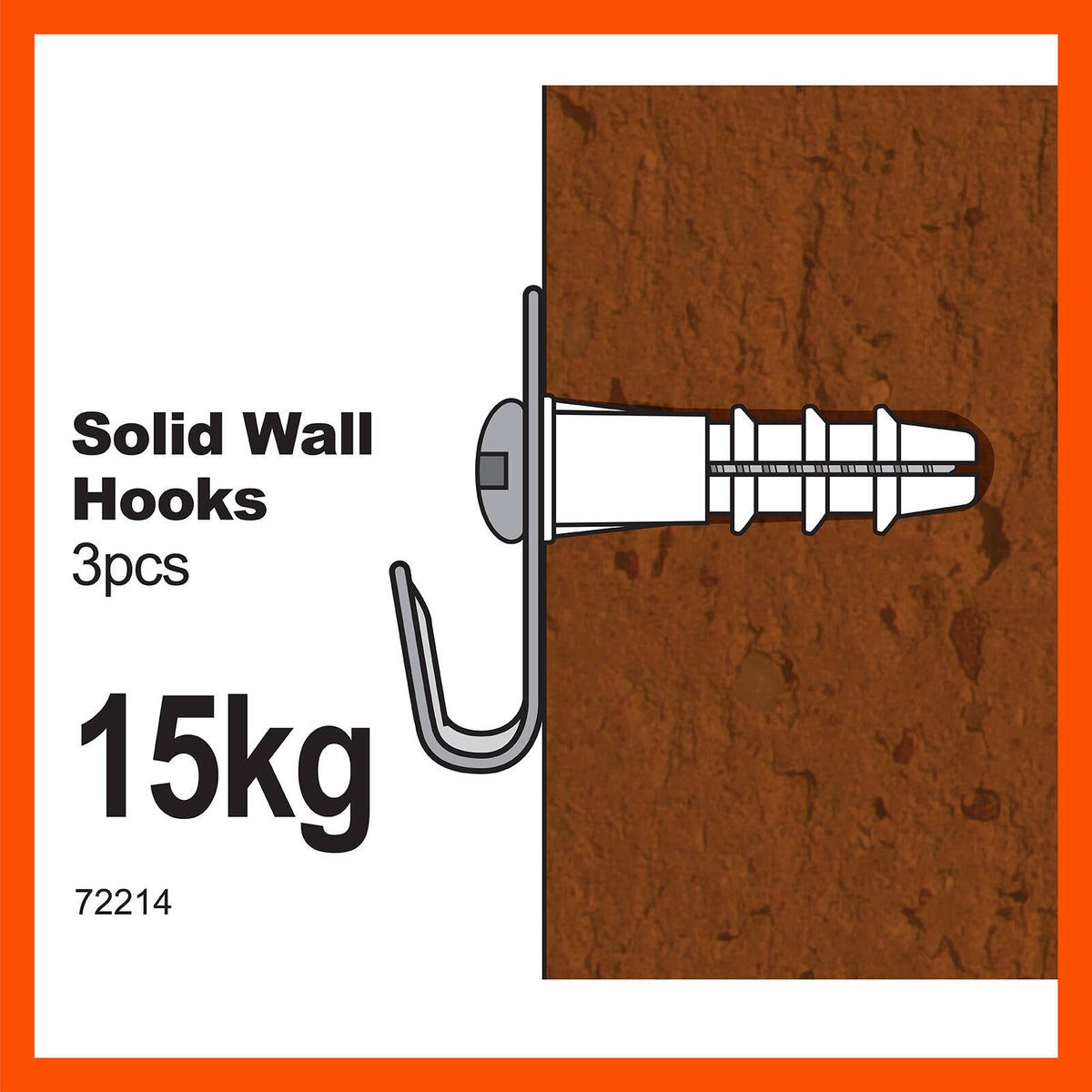 Everhang 15kg Solid Wall Picture Hanging Hook with Plug & Screw - 3 Pack