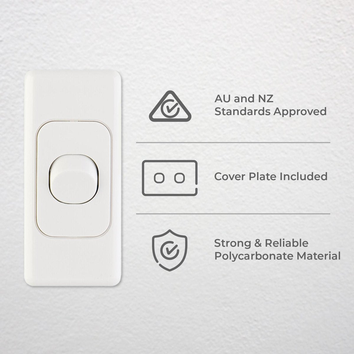 Deta Double Pole Switch - 34mm x 75mm - White - Polycarbonate - 10A - SuperSaverAU - view 2