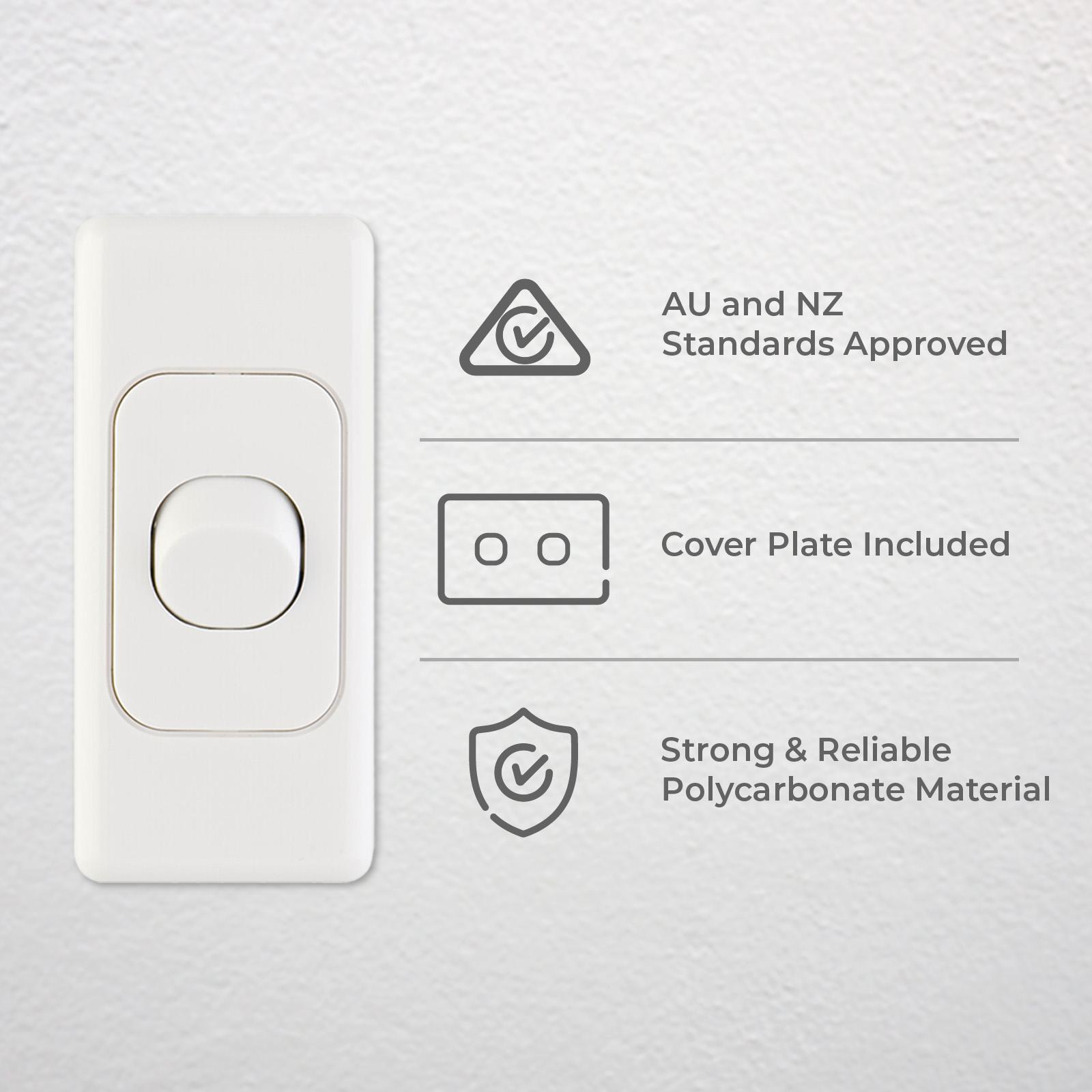 DETA Double Pole Single Architrave Switch 10A Polycarbonate White Surface Mount 6127B